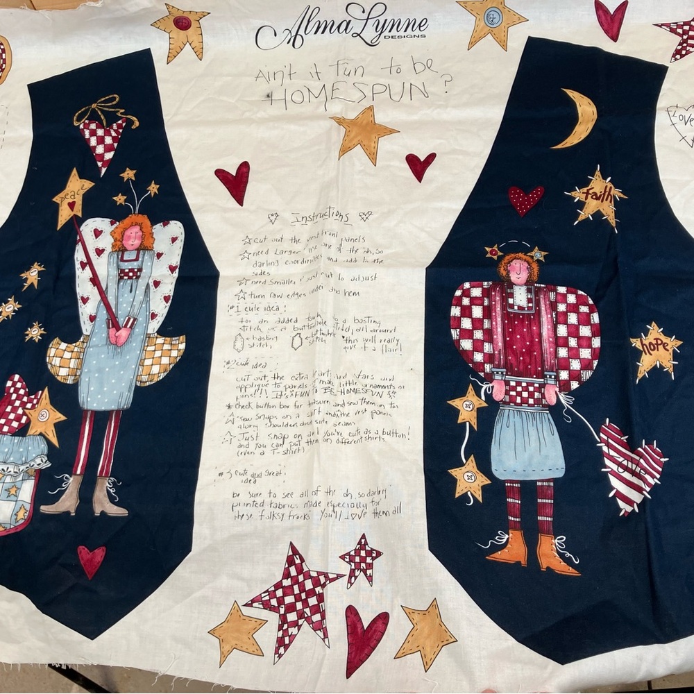 Alma Lynne Homespun Angel Panel Vest- Navy, Red, Cream